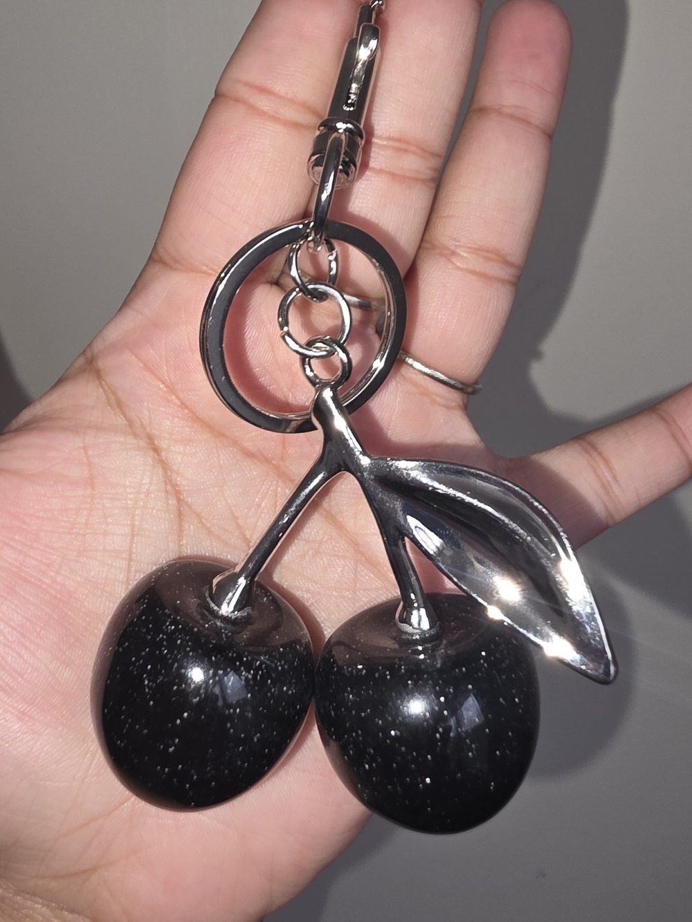 Silver Cherry Keychain Charm - Black Cherries